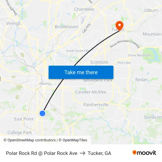 Polar Rock Rd @ Polar Rock Ave to Tucker, GA map