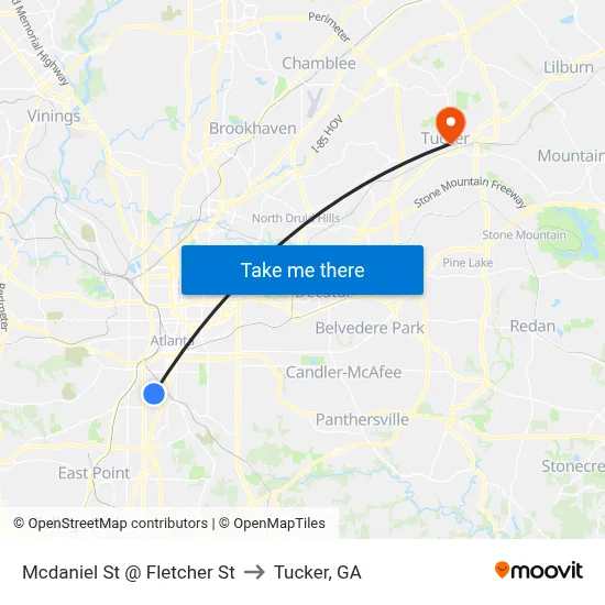 Mcdaniel St @ Fletcher St to Tucker, GA map