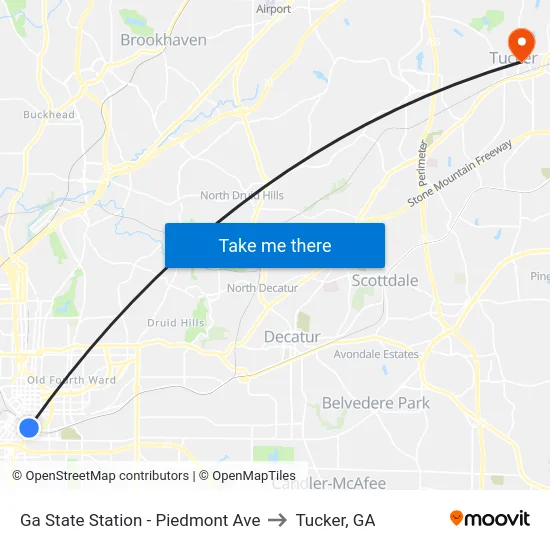 Ga State Station - Piedmont Ave to Tucker, GA map
