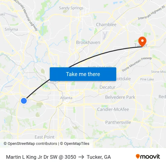 Martin L King Jr Dr SW @ 3050 to Tucker, GA map