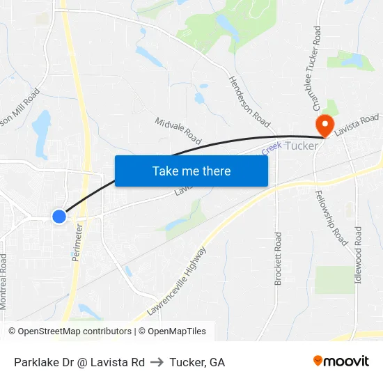 Parklake Dr @ Lavista Rd to Tucker, GA map