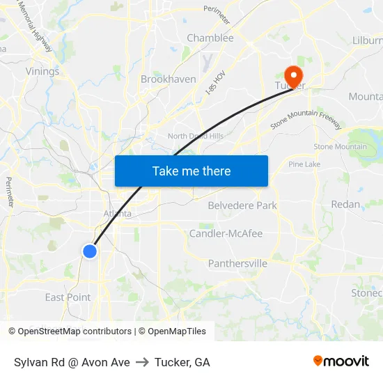 Sylvan Rd @ Avon Ave to Tucker, GA map