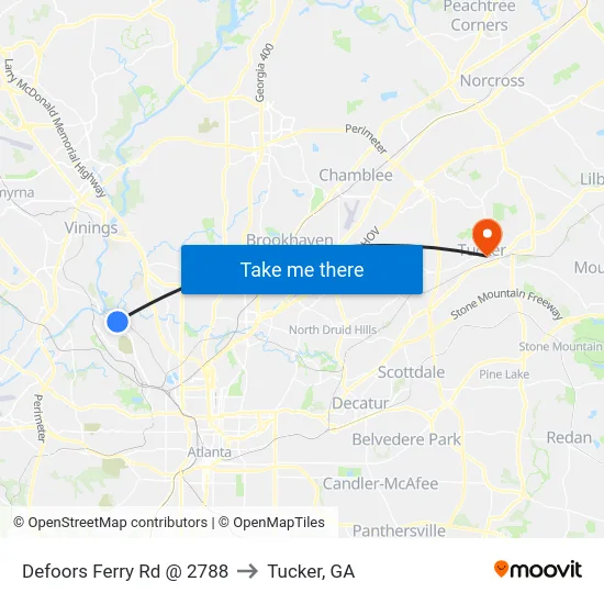 Defoors Ferry Rd @ 2788 to Tucker, GA map
