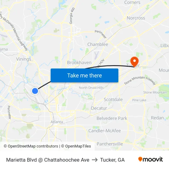 Marietta Blvd @ Chattahoochee Ave to Tucker, GA map