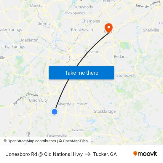 Jonesboro Rd @ Old National Hwy to Tucker, GA map