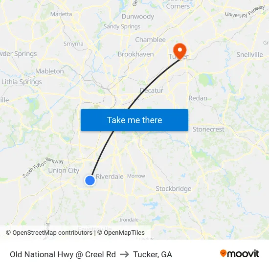 Old National Hwy @ Creel Rd to Tucker, GA map