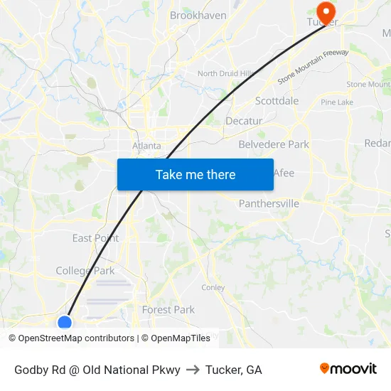 Godby Rd @ Old National Pkwy to Tucker, GA map