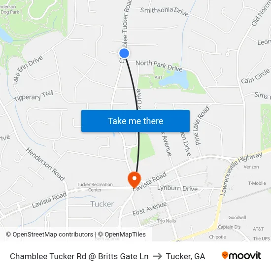 Chamblee Tucker Rd @ Britts Gate Ln to Tucker, GA map
