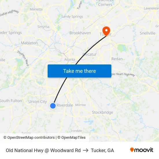 Old National Hwy @ Woodward Rd to Tucker, GA map