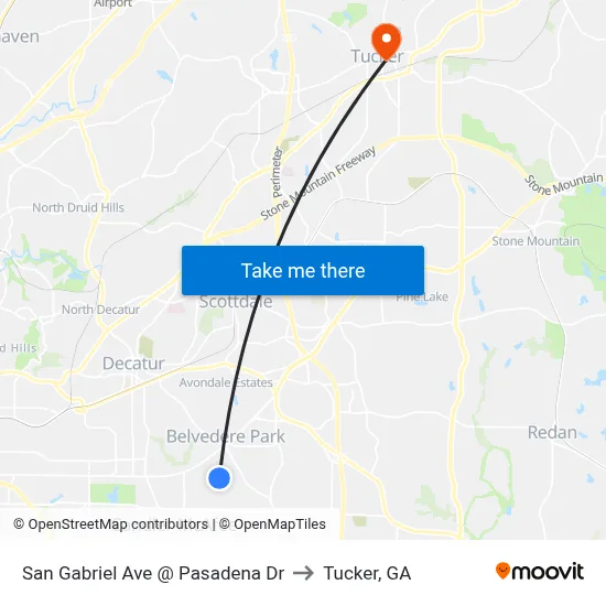 San Gabriel Ave @ Pasadena Dr to Tucker, GA map