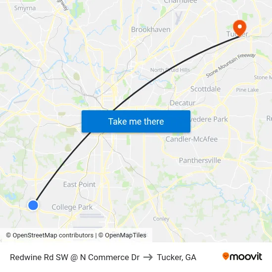 Redwine Rd SW @ N Commerce Dr to Tucker, GA map