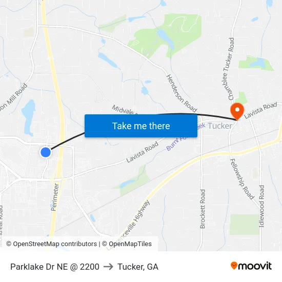 Parklake Dr NE @ 2200 to Tucker, GA map