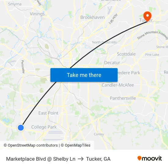 Marketplace Blvd @ Shelby Ln to Tucker, GA map