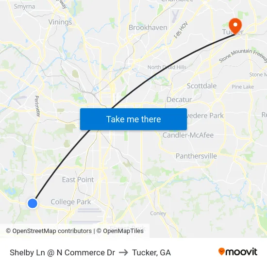 Shelby Ln @ N Commerce Dr to Tucker, GA map