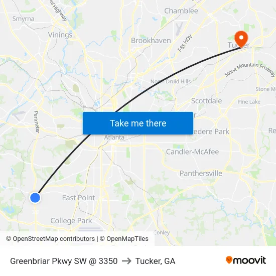 Greenbriar Pkwy SW @ 3350 to Tucker, GA map