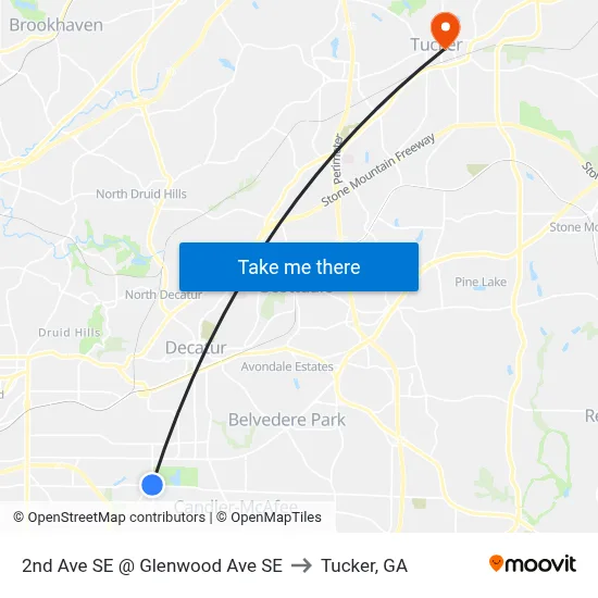 2nd Ave SE @ Glenwood Ave SE to Tucker, GA map