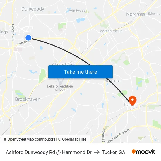 Ashford Dunwoody Rd @ Hammond Dr to Tucker, GA map