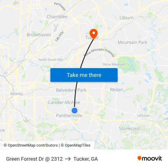 Green Forrest Dr @ 2312 to Tucker, GA map