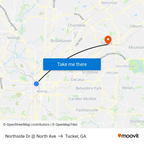 Northside Dr @ North Ave to Tucker, GA map