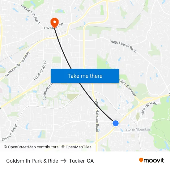 Goldsmith Park & Ride to Tucker, GA map