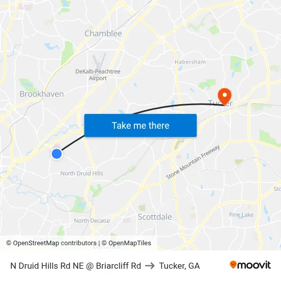 N Druid Hills Rd NE @ Briarcliff Rd to Tucker, GA map