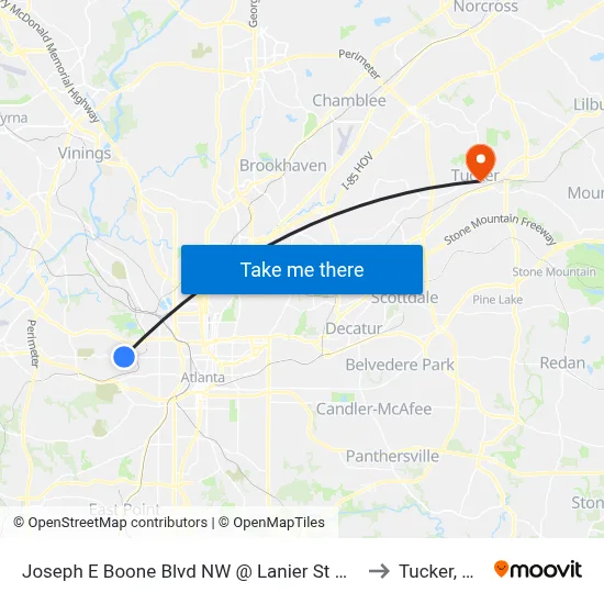 Joseph E Boone Blvd NW @ Lanier St NW to Tucker, GA map