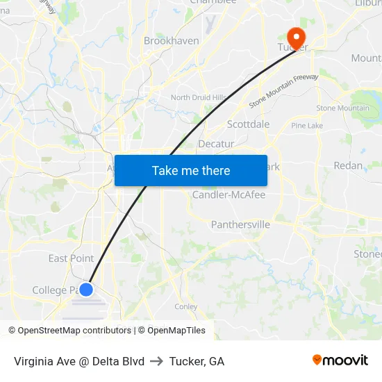 Virginia Ave @ Delta Blvd to Tucker, GA map