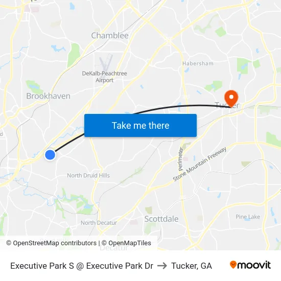 Executive Park S @ Executive Park Dr to Tucker, GA map
