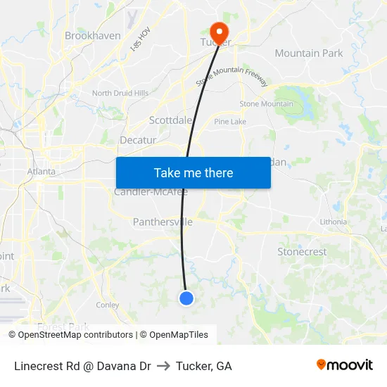 Linecrest Rd @ Davana Dr to Tucker, GA map