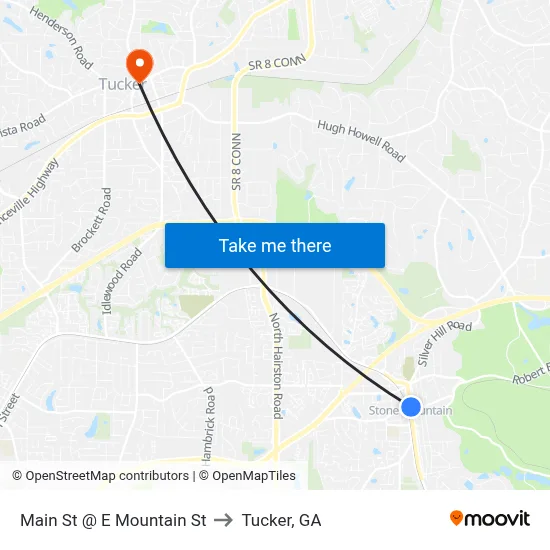 Main St @ E Mountain St to Tucker, GA map