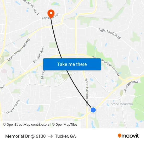 Memorial Dr @ 6130 to Tucker, GA map