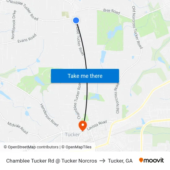 Chamblee Tucker Rd @ Tucker Norcros to Tucker, GA map