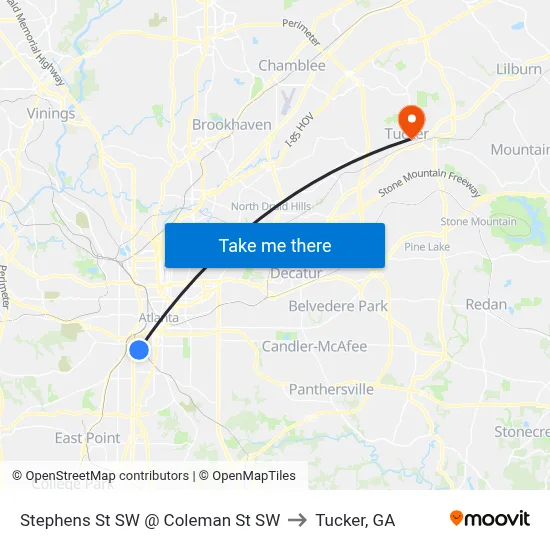 Stephens St SW @ Coleman St SW to Tucker, GA map