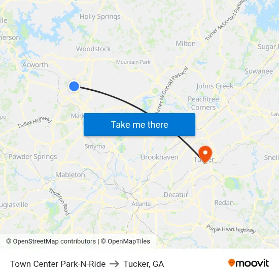 Town Center Park-N-Ride to Tucker, GA map