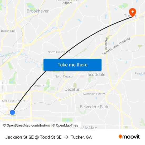 Jackson St SE @ Todd St SE to Tucker, GA map