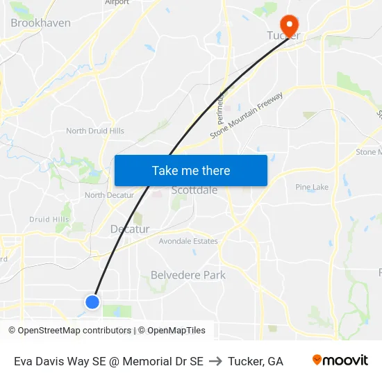 Eva Davis Way SE @ Memorial Dr SE to Tucker, GA map
