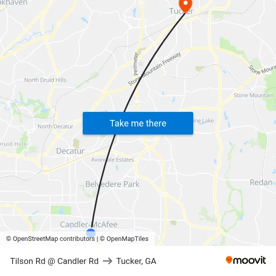 Tilson Rd @ Candler Rd to Tucker, GA map