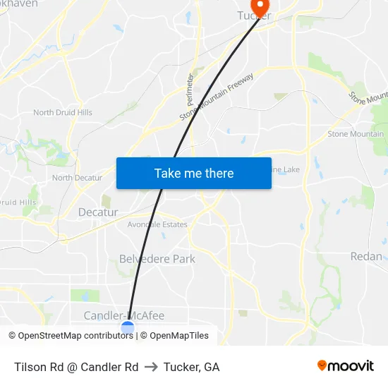 Tilson Rd @ Candler Rd to Tucker, GA map