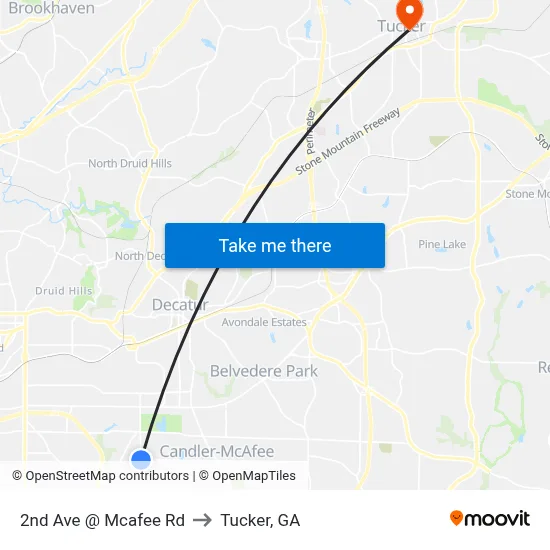 2nd Ave @ Mcafee Rd to Tucker, GA map