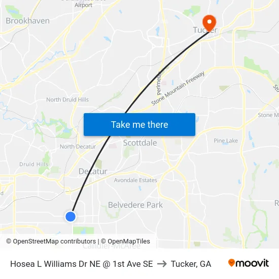 Hosea L Williams Dr NE @ 1st Ave SE to Tucker, GA map