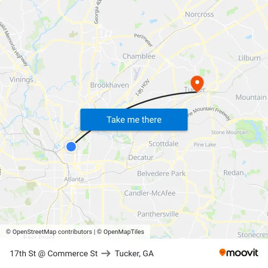 17th St @ Commerce St to Tucker, GA map