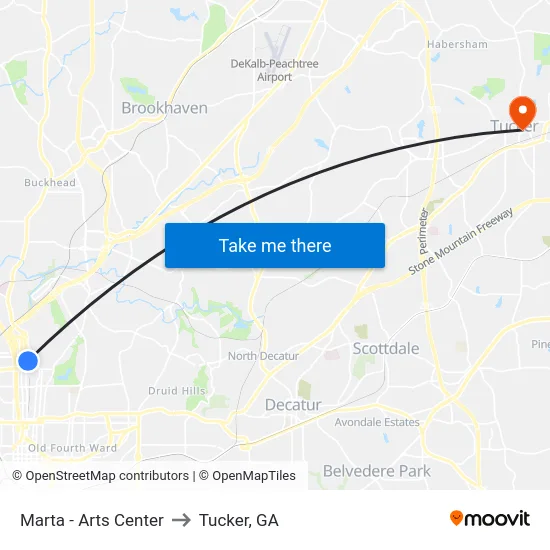 Marta - Arts Center to Tucker, GA map