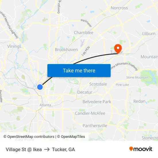Village St @ Ikea to Tucker, GA map