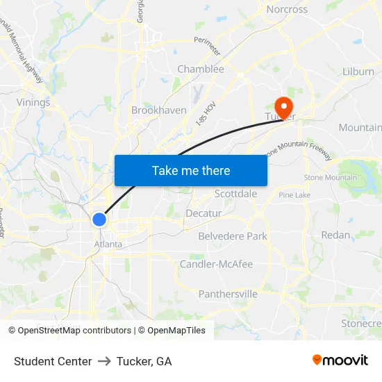Student Center to Tucker, GA map