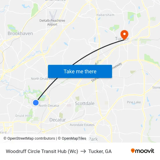 Woodruff Circle Transit Hub (Wc) to Tucker, GA map