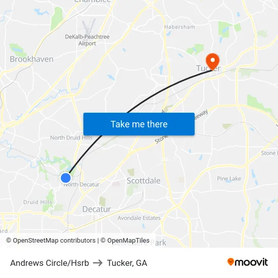 Andrews Circle/Hsrb to Tucker, GA map