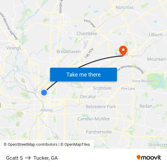 Gcatt S to Tucker, GA map