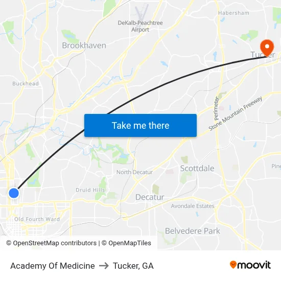 Academy Of Medicine to Tucker, GA map