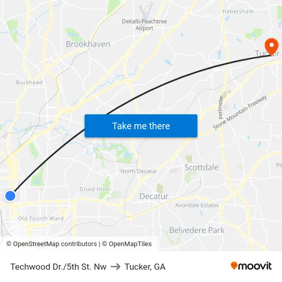 Techwood Dr./5th St. Nw to Tucker, GA map