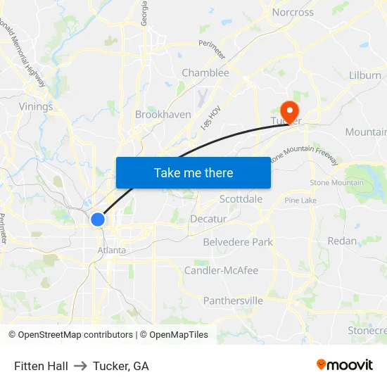 Fitten Hall to Tucker, GA map